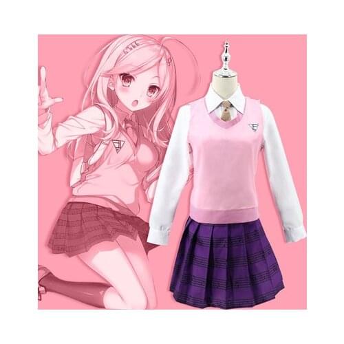 Anime Danganronpa V3 Kaede Akamatsu Cosplay Costume Dangan Ronpa Shirt Vest Skirt Socks Girl JK School Uniform Wig Gift