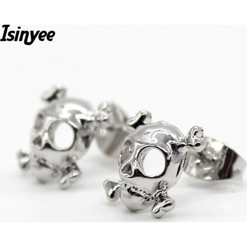 ISINYEE Punk Small Skull Stud Earrings For Women Girls Simple Fashion Silver Plated Jewelry Brincos Wholesale