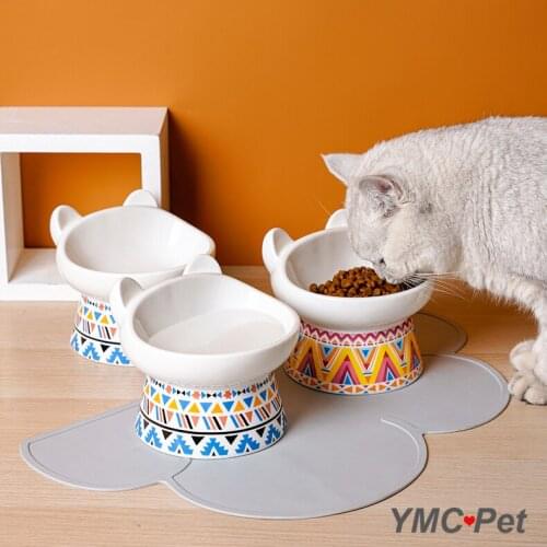 Cute Bohemia Design Pet Bowl with Stand Ceramics Cat Food Bowl Animal Water Food Feeder for Small Dog Cat Accessories
