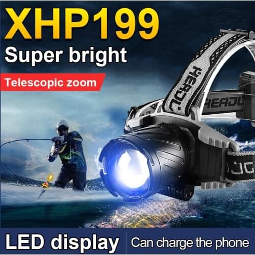 High Power Headlamp USB XHP199 Powerful LED Head Flashlight Rechargeable Head Lamp XHP160 LED Headlight 18650 Fishing Head Light