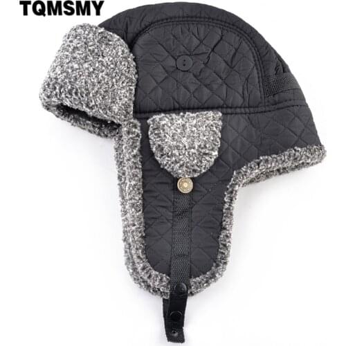 TQMSMY Winter Men Bomber Hats Ear Flaps Trapper Hats Warm Faux Fur Earflap Solid Color Bomber Hat Men Russian Snow Hats TME83