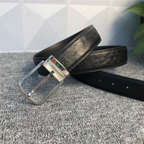 High Quality Authentic Real Ostrich Skin Mens Belts With Gold Silver Pin Buckle Genuine Exotic Leather Lining Male Waist Strap