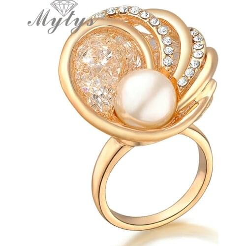 Mytys Mesh Ring Gold Mesh YELLOW color Pearl RING Size 7 8 9 RING R726