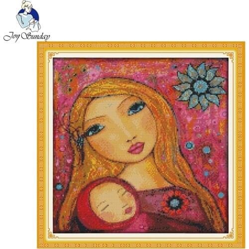 Joy Sunday Watercolor Painting of Mother and Daughter Cross Stitch Embroidery Kit Painting Cross Stitch Kit Home Wall Decoration