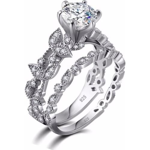 Tree Leaves Engagement Two-piece Zircon Ring Elegant Temperament Female Valentines Day Fashion Gift