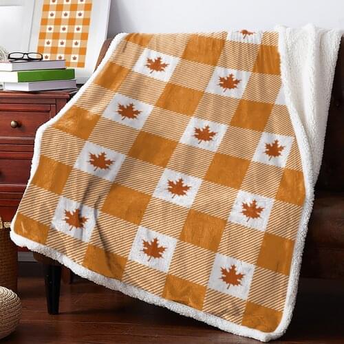 Autumn Maple Leaf Orange Lattice Throw Blanket Soft Fleece Blankets Winter Blanket Portable Picnic Blankets Bedclothes