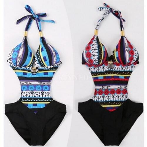 20Pcs/Lot Sexy Women Swimsuit Bathing Suit Beach Plus Size Halter Monokini Push Up Retro Vintage Ethnic Women Swimwear