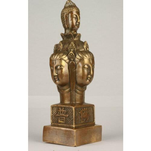 Superb Vintage Collection Old Handmade Brass Conjoined Buddha Statue Seal