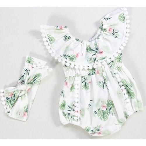 Dropshipping Lovely Newborn Baby Girl Flamingo Clothes Ruffle Romper Jumpsuit Summer Outfit
