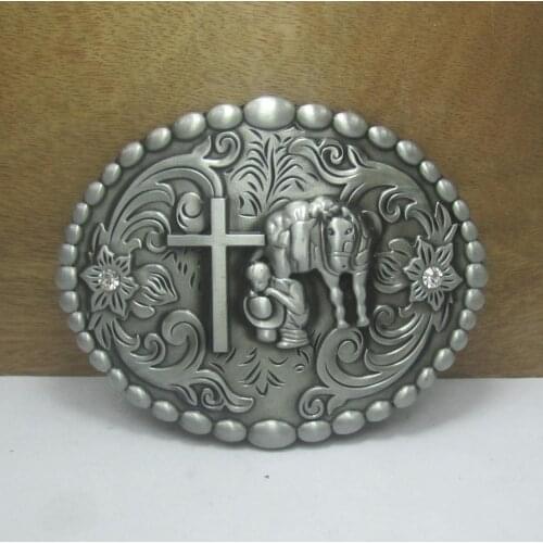BuckleClub retro zinc alloy Horse driver Cross belt buckle FP-03564 pewter finish for men 4cm width loop drop shipping