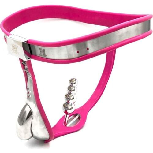 Pink silicone male chastity cage cbt bondage penis lock stainless steel cock cages chastity devices sex toys for men bdsm