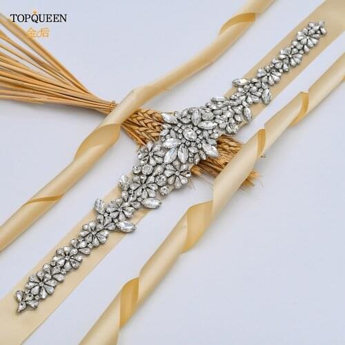 TOPQUEEN S325B Wedding Gown Belt Rhinestone Sash Belts for Dresses Wedding Sash Bridal Belt Wedding Accessories Belt Silver Belt