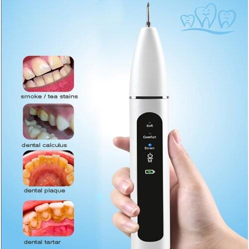 Ultrasonic Tooth Cleaner USB Rechargeable Oral Dental Scaler Waterless Flosser Remove Calculus Limpiador Dental Ultrasonic 3Tips