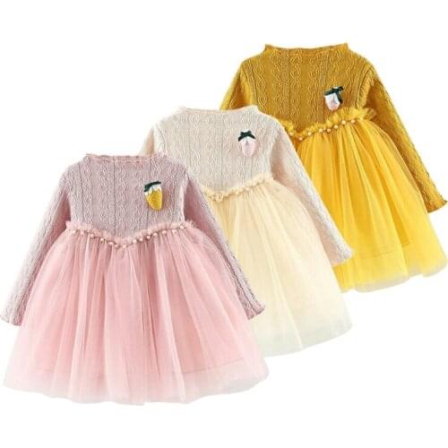 Spring Cute Girl Long Sleeve Princess Dress Patchwork Ruched Tutu Strawberry Dresses Toddler Outfits