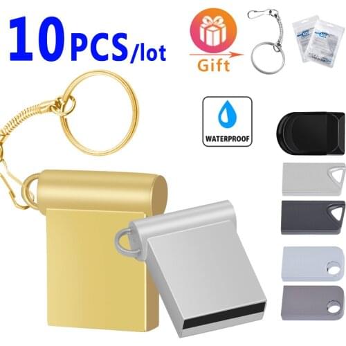 10pcs/lot free logo 2.0 usb flash drive pen drive 8GB 16GB 32GB 64GB 128MB waterproof Metal mini pendrive Memory Stick u disk