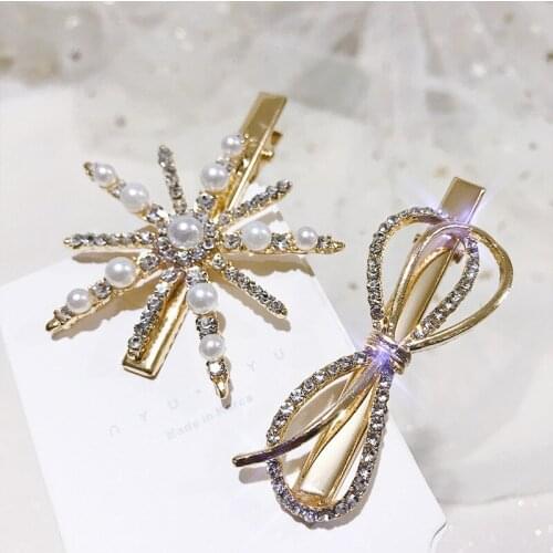 Hair Clips for Women Fashionable Pearl Crystal Hairpin Bow Geometric Light Luxury Hair Accessories for Women Jewelry Wholesale