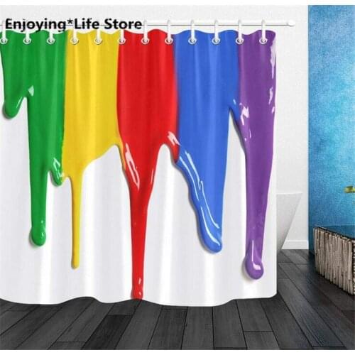 Shower Curtain Colorful Paint Dripping Shower Curtain Set Polyester Shower Curtain Waterproof Fabric with Mat & 12 Hooks