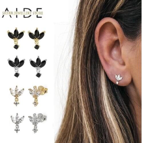 AIDE Small Cute Geometric Zircon Stud Earrings For Women Gift Exquisite 925 Sterling Silver Earrings Fine Jewelry kolczyki