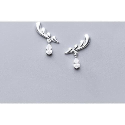 MloveAcc 925 Sterling Silver Cute Feather Wings Of Hope Clear CZ Droplet Earrings for Women Anniversary Original Brand Jewelry