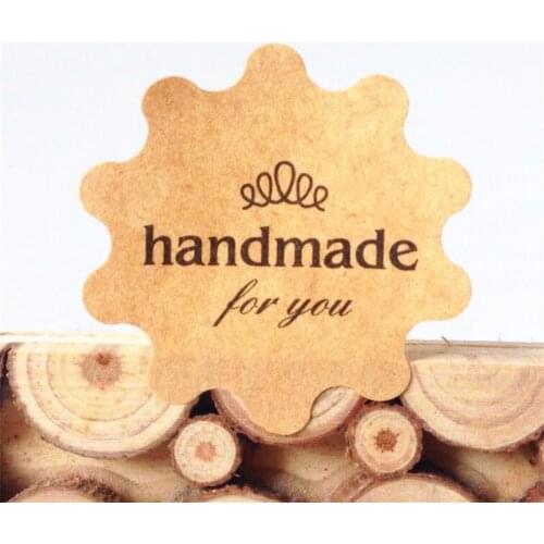 100PCS New Flower Round Design handmade for you Kraft Paper Seal Sticker Christmas DIY Note Gift Labels