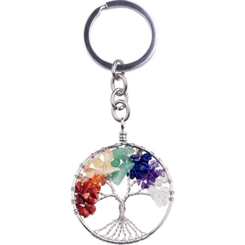 2019 Chains Natural Stone 7 Chakra Llaveros Yoga Semi-precious Stones Round Life Of Tree Keychain Chaveiro Bag Gift Chain Lol