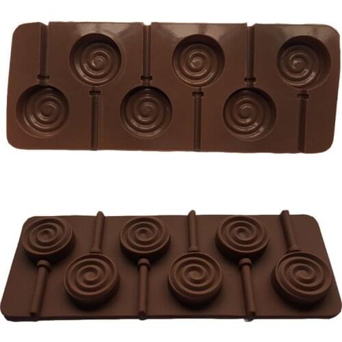 6-Cavity DIY Round Spiral Swirl Shape 3D Silicone Lollipop Mold Candy Chocolate Gummy Fondant Mould Bakeware Baking Tools Tray