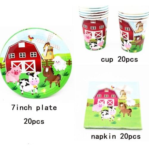 60pcs Ranch Zoo Cow Theme Party Decoration Supplies Farm Animal Paper Cup Plate Napkin Disposable Tableware Suit
