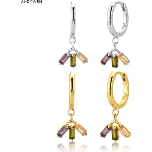 ANDYWEN 925 Sterling Silver 9.5mm Circle Drop Earring 2020 Tree Rainbow Zircon CZ Luxury Loops Round Piercing Pendiente Jewelry