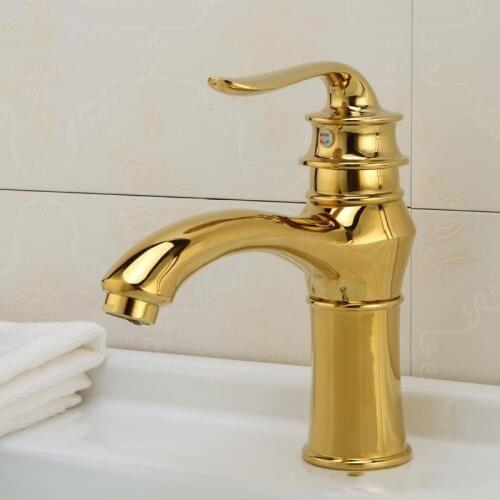 Antique Gold Bathroom Basin Faucet Classic Copper Single Handle Cold and Hot Mixer Tap Vanity Vessel Sink Washbasin Water Tap