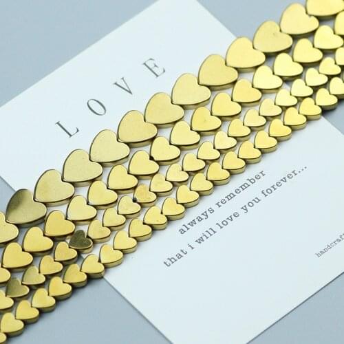 Natural Stone Beads Gold Heart Shape Hematite Beads For Jewelry Making Love Charm DIY Bracelet Ear Studs Necklace 15'' 6 8 10mm