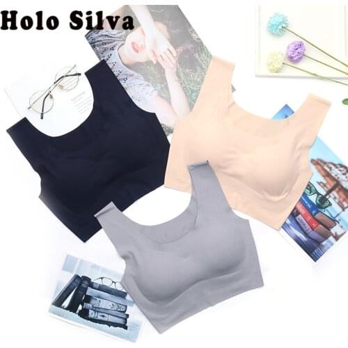 Ice Silk Push Up Vest Brassiere Seamless Underwear Soft Comfortable Sleep Top With Chest Padded Plus Size Bra For Women Vest Bra