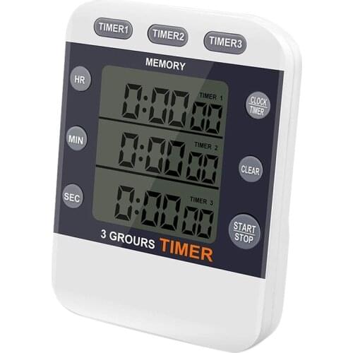 Digital Timer 100 Hour Triple Count Down/Up Clock Timer Kitchen Cooking Timer with LCD Display Loud Alarm net Bracket