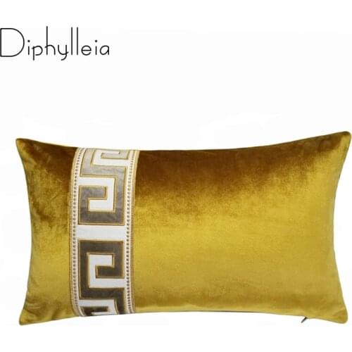 Diphylleia Italy Gold shiny Velvet Lumbar Pillow Case 30x50cm Home Decor Hotel Sofa Chair Cushion Cover Coussin Free Shipping