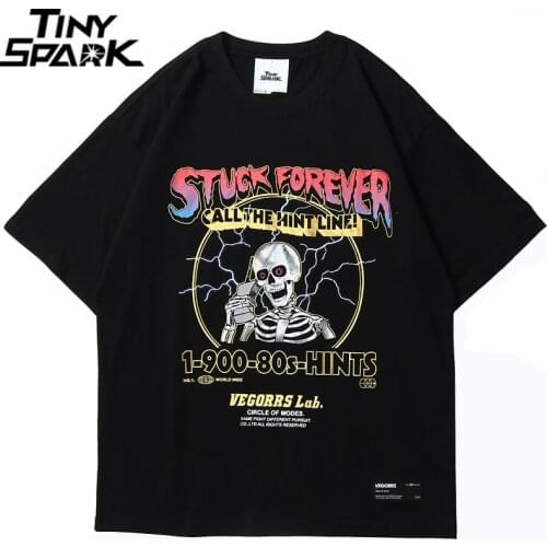 Hip Hop T Shirt Men 2020 Streetwear Print Lightning Skull Tshirt Harajuku Summer Tops Tees Short Sleeve Cotton Black T-Shirt
