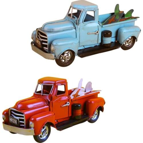 Handmade Tin Car Model Ornaments Colorful Antique Style Classic Truck Toy Vintage Metal Surf Truck Crafts Decoration Mini Model
