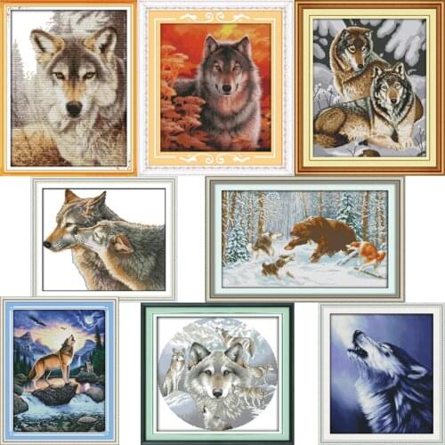 Joy Sunday The Wolf Series,Counted Printed on Fabric DMC 14CT 11CT Cross Stitch kits, Embroidery Needlework Sets Home Decor