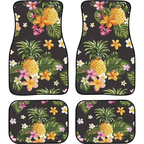 Aimaao Tropical Pineapple Design Permium Carpet Car Floor Mats - Set Of 4 Pieces For Vehicle Front & Rear Carpet Cushion Mat