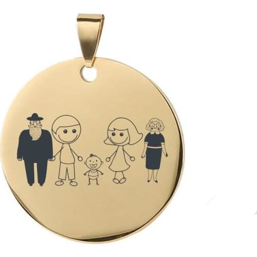 Round Stainless Steel Metal Pendant Gift Laser Customized Round Necklace Personalized Family Gift Pendant Family Member