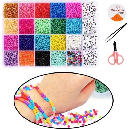 1Box Round Glass Seed Beads Loose Charms Elastic Strings Small Beads for DIY Bracelets Jewelry Making Finding Beading Supplies
