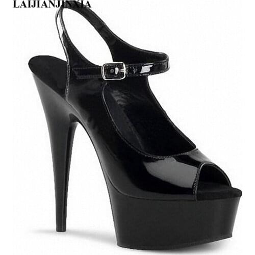 LAIJIANJINXIA New Summer Shoes Night Club Straps Women Sexy Dance Shoes 15cm High Heels Platform Dancing Shoes Sandals