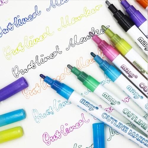 Metallic Outline Glitter Markers Permanent Double Line Outline Pen for Stone Painting Paper Glass Plastic Ceramic DIY Album