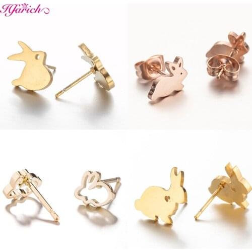 Cute Rabbit Stud Earrings Stainless Steel For Women Sweet Mini Love Heart Rabbit Animal Earrings Party Young Girl Jewelry Gifts
