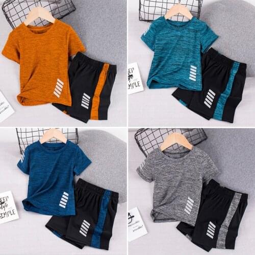 Boys Fashion Summer Sets Short-Sleeved Shorts Two Pieces Suit Breathable Casual Sport Suit Kids Clothes Sweatsuit For Teens Boys