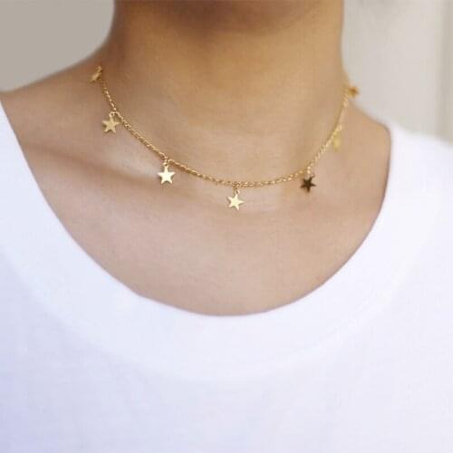 Fashion Jewerly Women Gold Silver 7 Stars Choker Necklace Pendant On Neck Hot Selling Bead Collier Femme