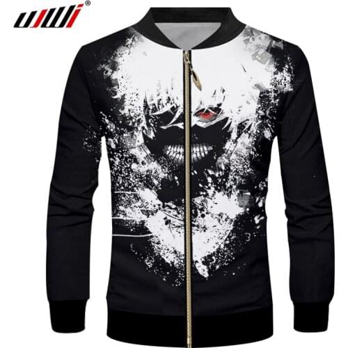 UJWI Man Ken Kanek 3D Printed Cartoon Tokyo Ghoul Zip Jacket Kawaii Japan Classic Anime Mens Spandex Casual Zipper Coat