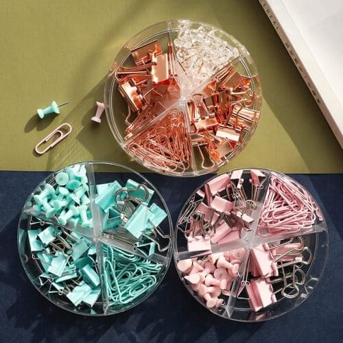Color Binder Clips Set Mint Green Pink Rose Gold Multi Paper Clips Push Pin Stationery Office Accessories School Supplies A6022