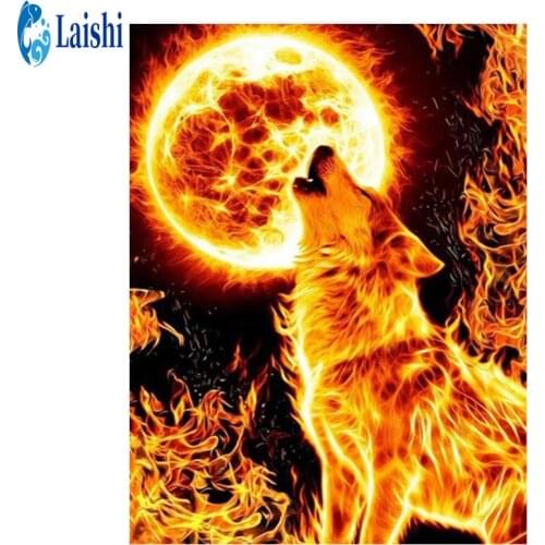 5D DIY Full Round Drill Diamond Painting Abstract art flame wolf Cross Stitch Kit Embroidery Craft Rhinestones Mosaic Art