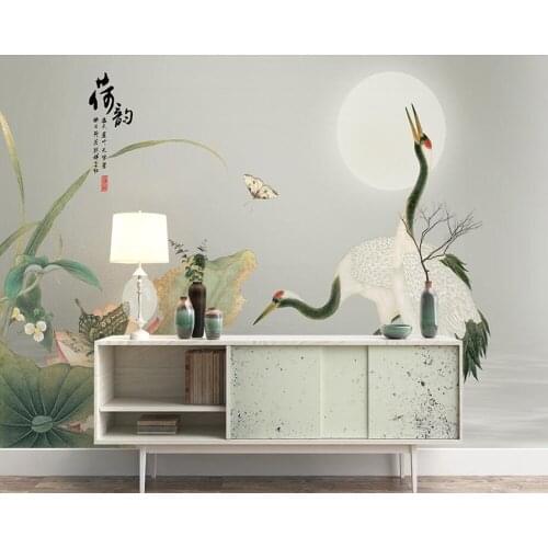 Papel de parede Chinese classical lotus crane 3d wallpaper murals for living room tv sofa wall bedroom kitchen restaurant cafe