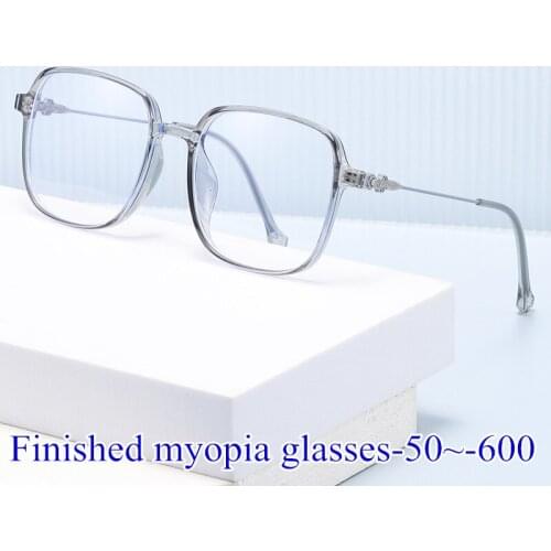 Men Vintage Anti Blue light Minus Glasses Frame With Degree Square Women Myopia Lens Nearsighted Glasses 0 -0.5 -1.0 To -6.0
