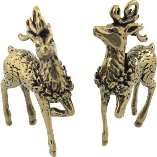 1pcs Solid Brass Sika-deer Charm Pendant Table Decors Leather Craft DIY Decoration Keyring Animals Gift CLOXY